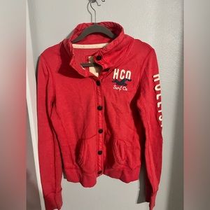 Coral pink Hollister button up hoodie. Size large. 2000s